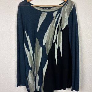 NIC+ZOE Womens Abstract Brushstroke Linen Blend Top Women Sz M Medium Artsy Boho